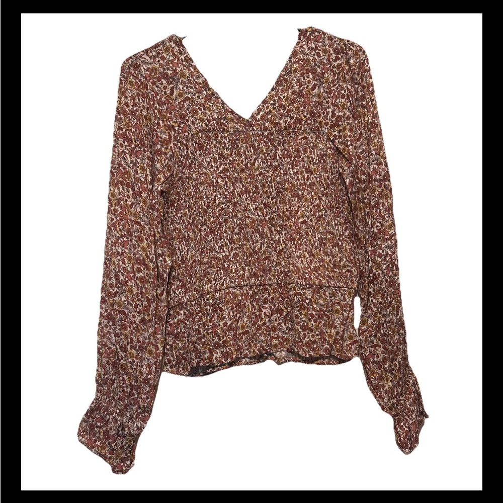 NWOT Promesa Floral Peasant Top - Brown, Cream, Yellow sz M